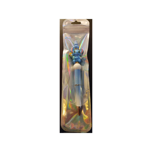 #66 Stitch on Light Blue and White Glittered Beaded Pen