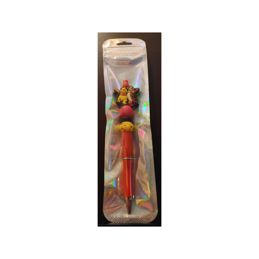#67 Winnie and Tigger on red Beaded Pen