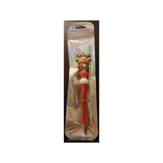 #70 Rudolph reindeer on Red Beaded Pen