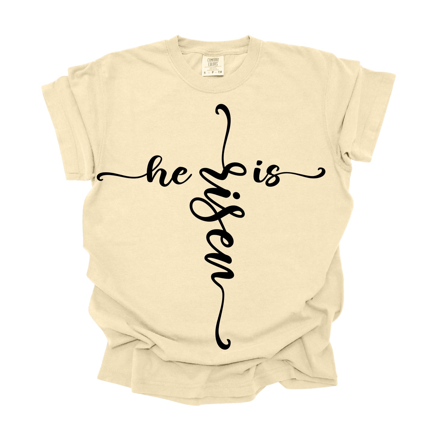 He-is-Risen-Cross-Shape wording white and black  (DTF Transfer )