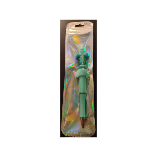 #77 Jesus Cross on Teal Beaded Pen