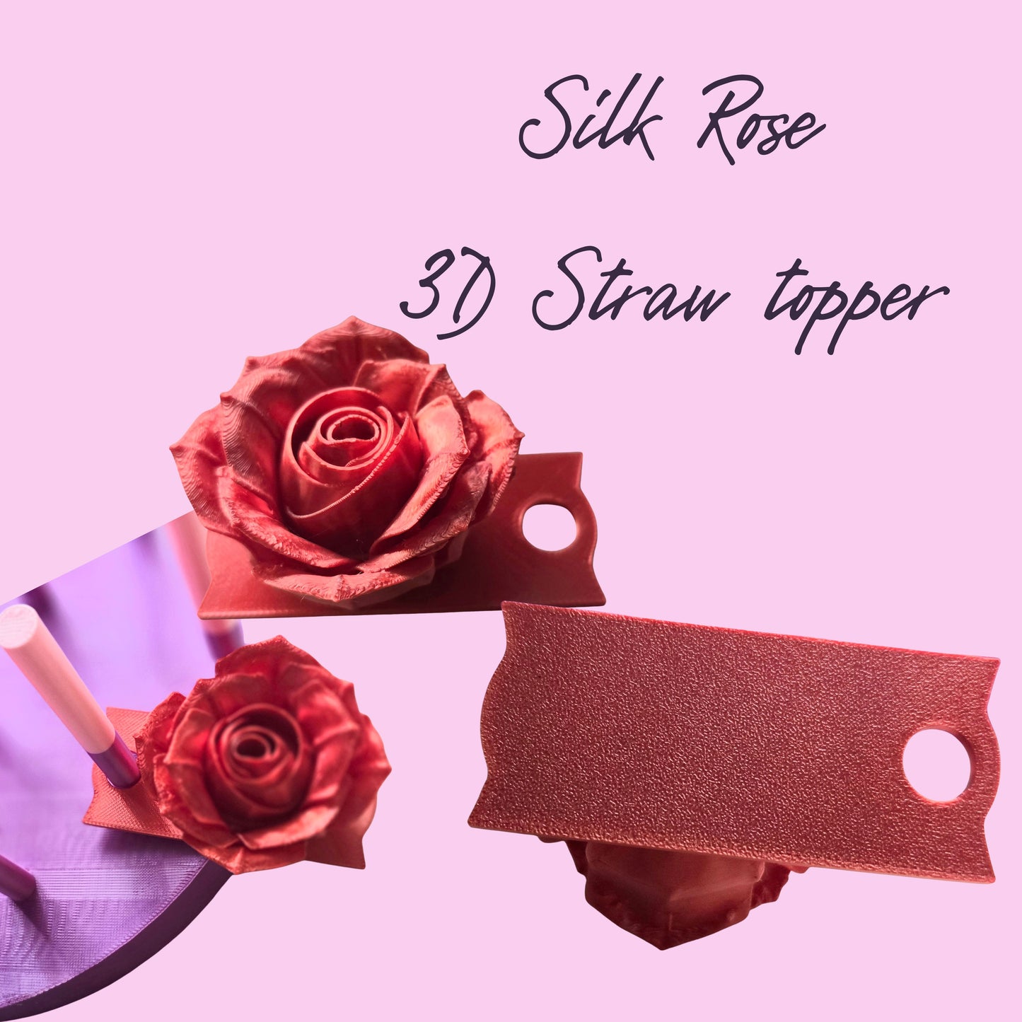 Silk Rose 3D Straw Topper
