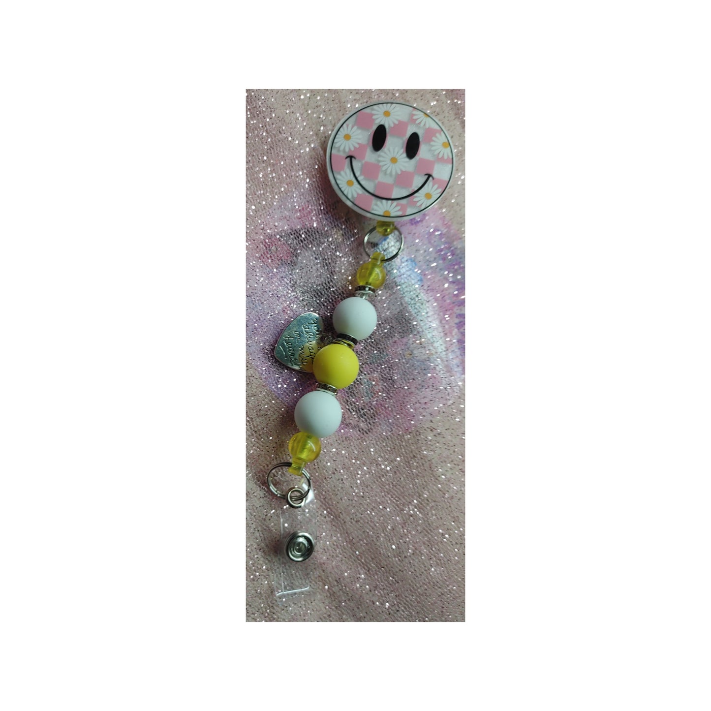 #83 Smiley face Acrylic Retractable Beaded Badge Reels