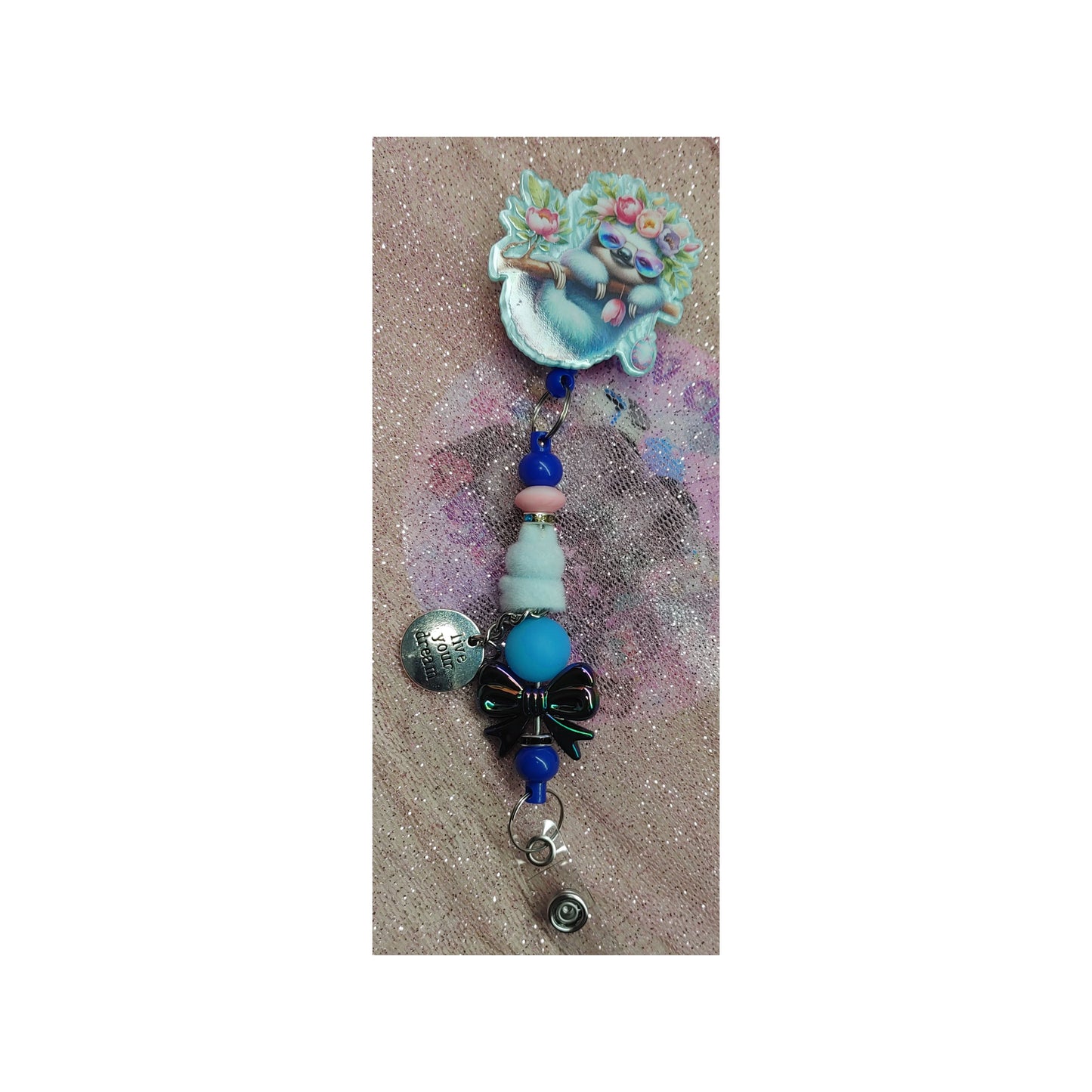 #85 Cute Sloth Acrylic Retractable Beaded Badge Reels