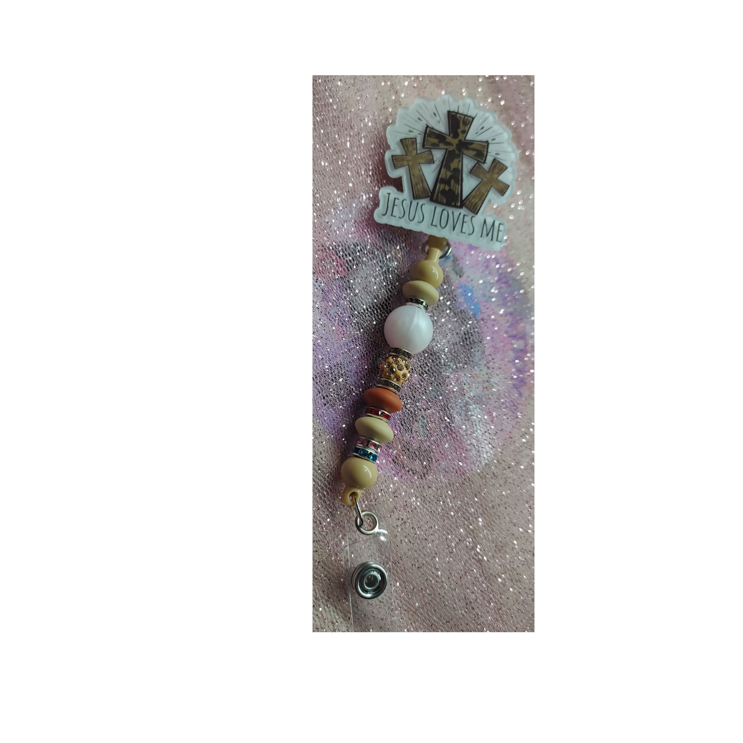 #86 Jesus Loves Me Acrylic Retractable Beaded Badge Reels