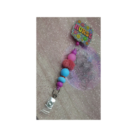 #94 Nurse w/flowers Acrylic Retractable Beaded Badge Reels