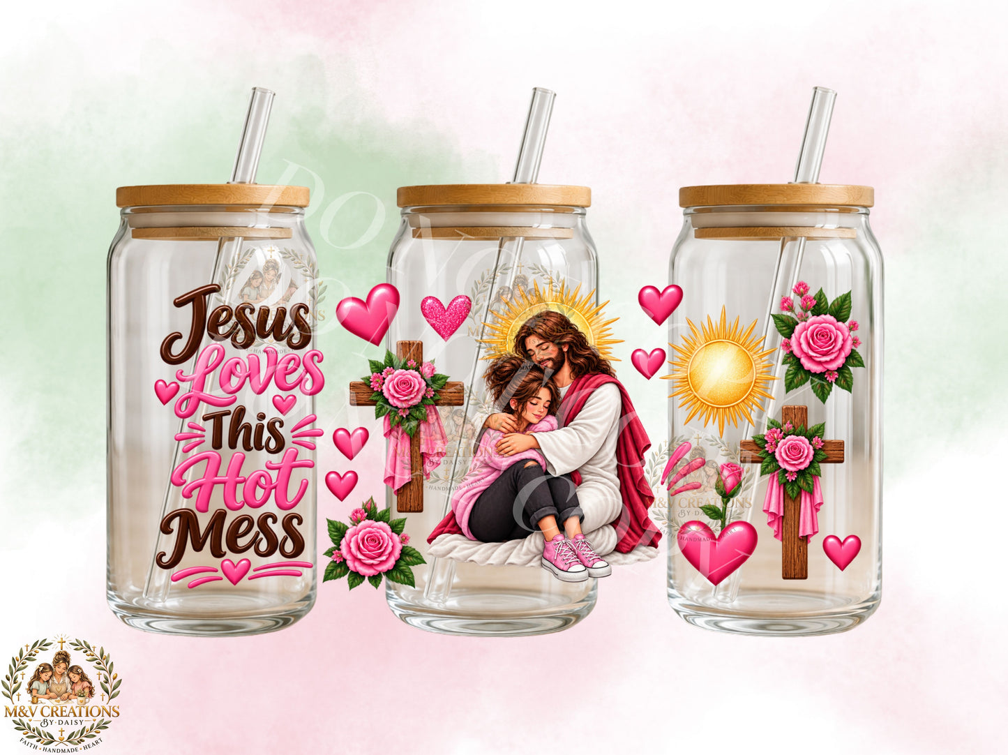 JESUS LOVES THIS HOT MESS   UV DTF CUP WRAP