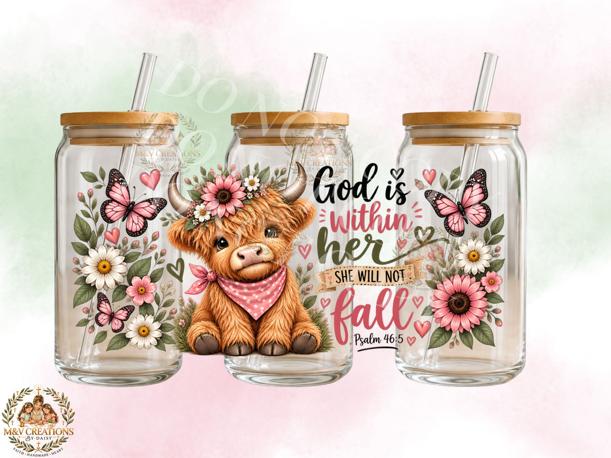GOD IS WITHIN HER SHE WILL NOT FALL HIGHLANDCOW    UVDTF CUP WRAP