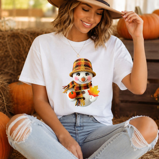 Cozy Fall Snowman, Crochet Autumn Snowman
