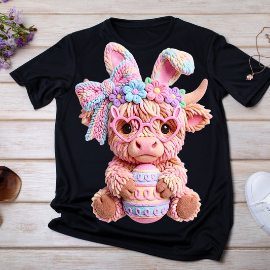 Crochet-Yarn-Easter Highland Cow    DTF Transfer