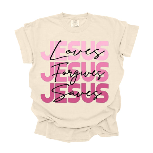 JESUS LOVES FORGIVES SAVES