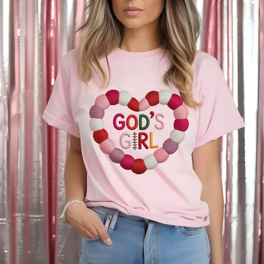 Faux Knitted God's Girl Heart   DTF Transfer ONLY