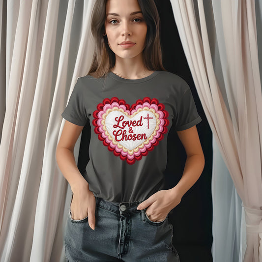 Faux Knitted Loved & Chosen Heart      DTF Transfer ONLY