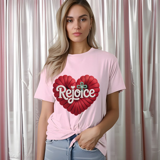 Faux Yarn Rejoice Heart   DTF Transfer ONLY