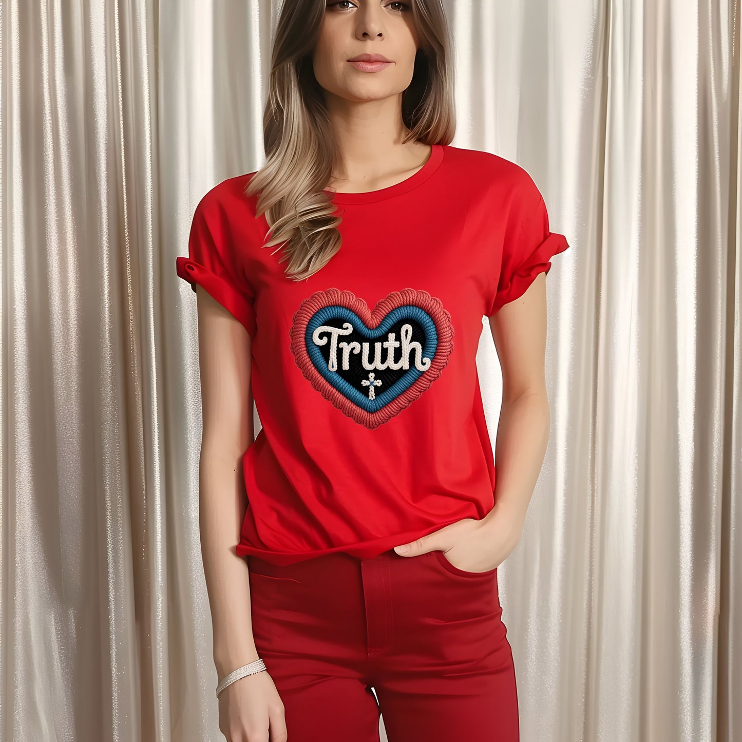Faux Yarn Truth Heart   DTF Transfer ONLY