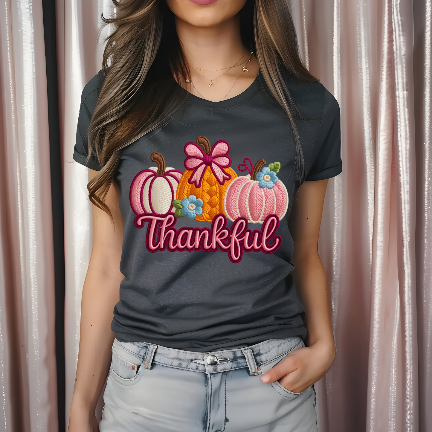 Floral Thankful Hook Yarn Thanksgiving    DTF TRANSFER