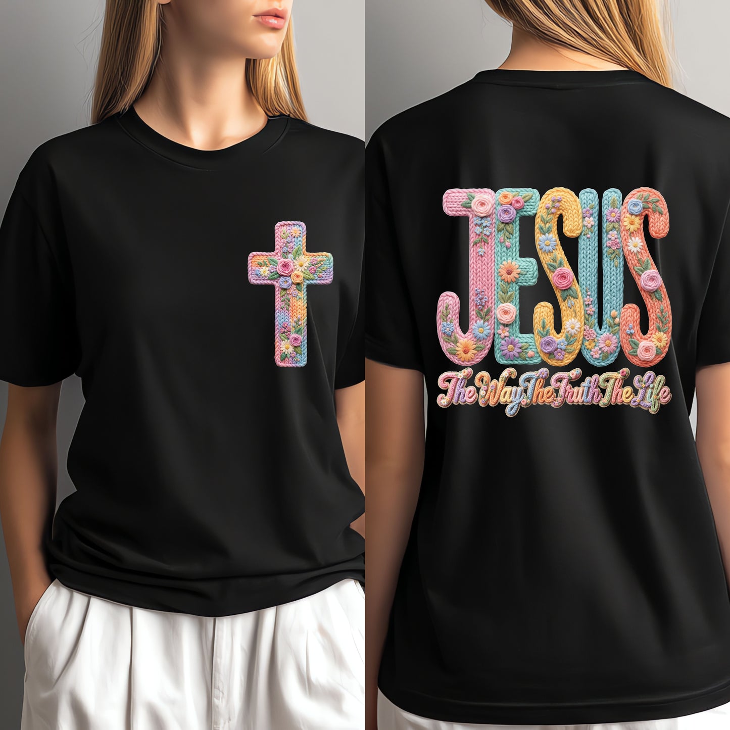 Jesus the way the truth the life faux yarn front and back    DTF Transfer