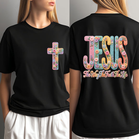 Jesus the way the truth the life faux yarn front and back    DTF Transfer