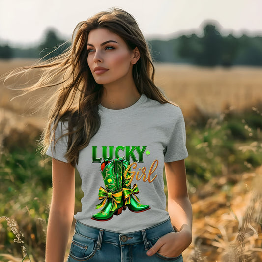 Lucky Girl Cowboy Boots   DTF Transfer