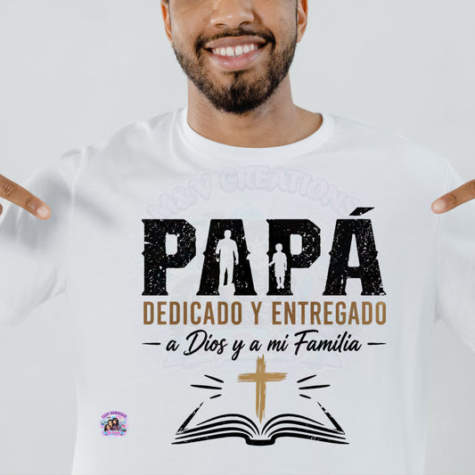 Papa dedicado y entregado Black and Gold   or white letters DTF Transfer ONLY