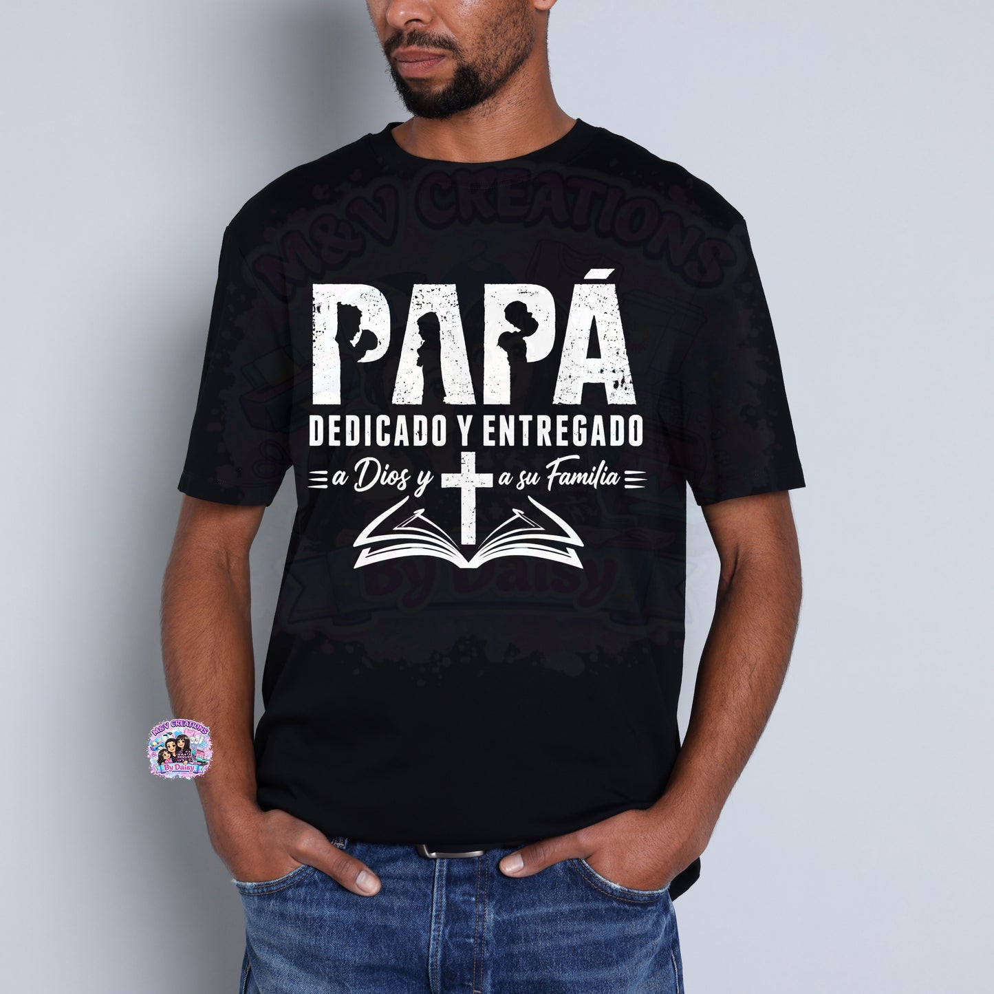 Papa dedicado y entregado Black and Gold   or white letters DTF Transfer ONLY