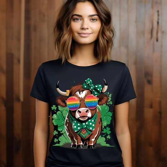 Rainbow Glasses St. Patrick's Day Highland Cow     DTF Transfer