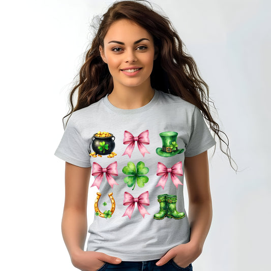 St-Patrick's-Day-Pink Coquette-Bow and lucky charms   DTF Transfer