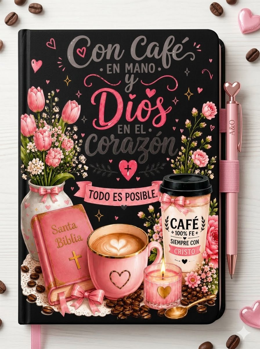 CON CAFE EN MANO Y DIOS EN EL CORAZON   Journal Decal