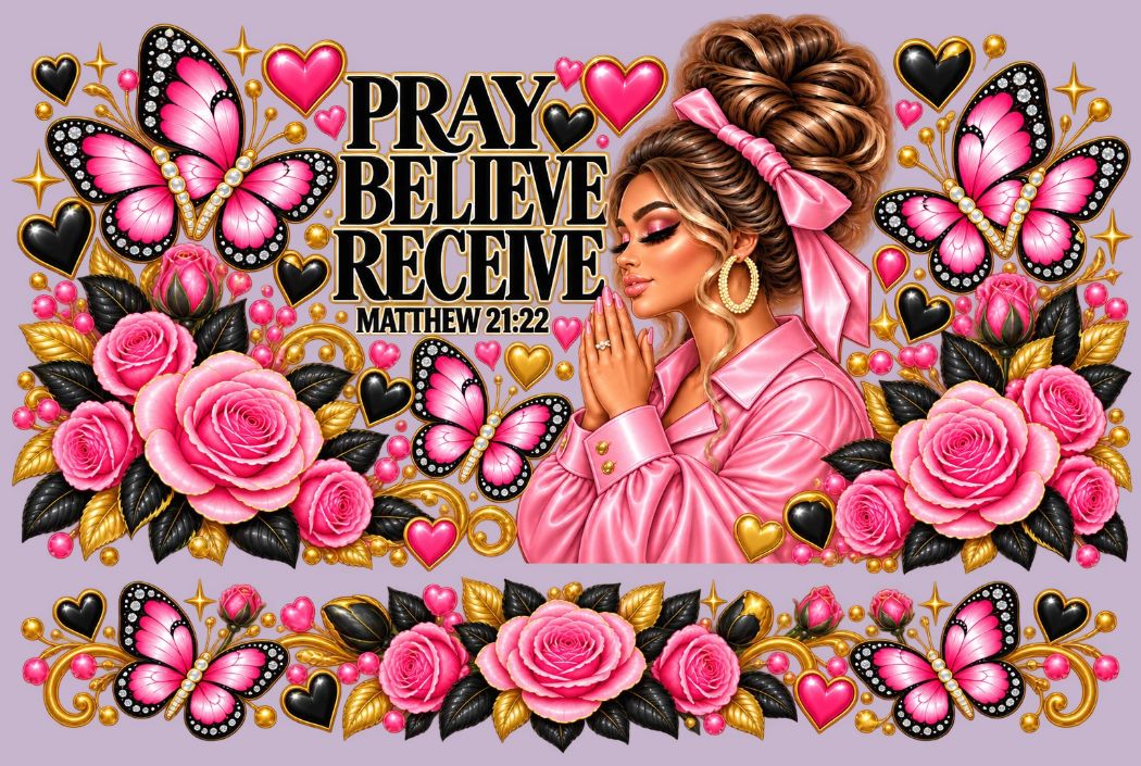 Pray Believe Receive      Mini Tumbler UV DTF Wrap for Chapstick Holder